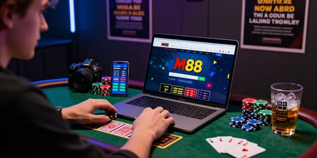Engaged user logging into the M88 platform for online betting.