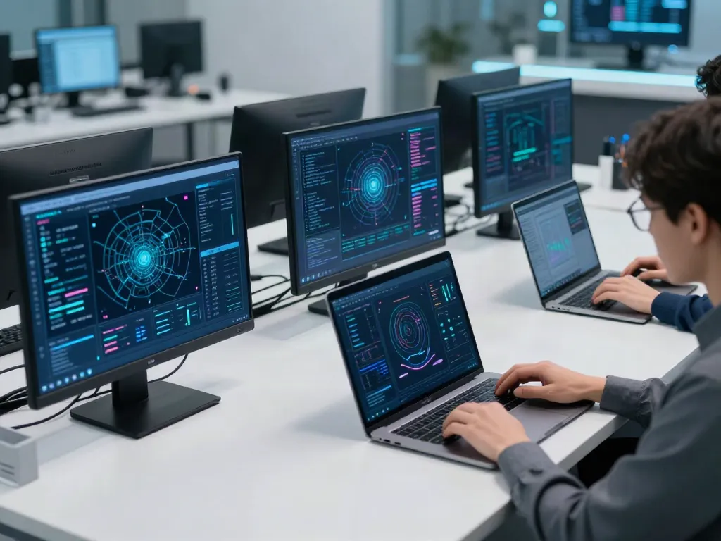 vulnerability assessment & penetration testing tools in a modern cybersecurity lab with professionals analyzing data