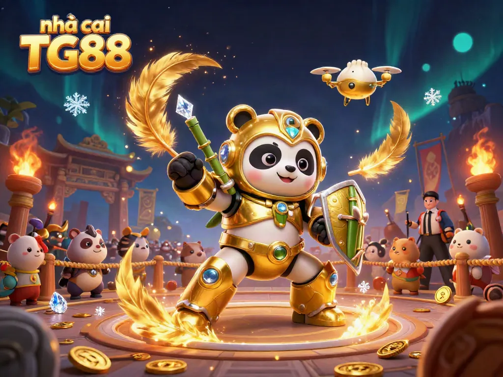 Experience thrilling action at nhà cái TG88 with a vibrant 3D casino arena scene featuring dynamic characters and game elements.