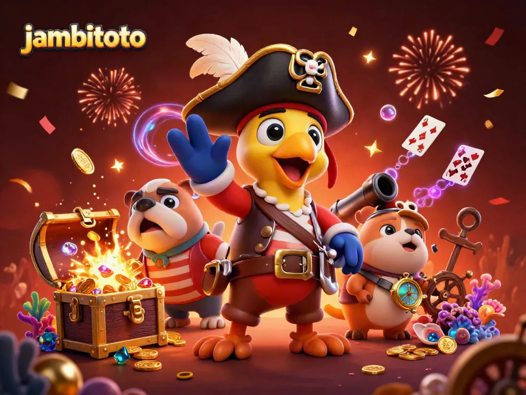 Experience thrilling gaming action with JambiToto where vivid characters and casino elements come alive in an energetic scene.