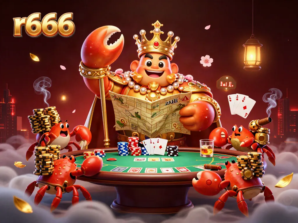 Experience thrilling gameplay with r666 at a vibrant casino scene featuring a golden crab emperor.