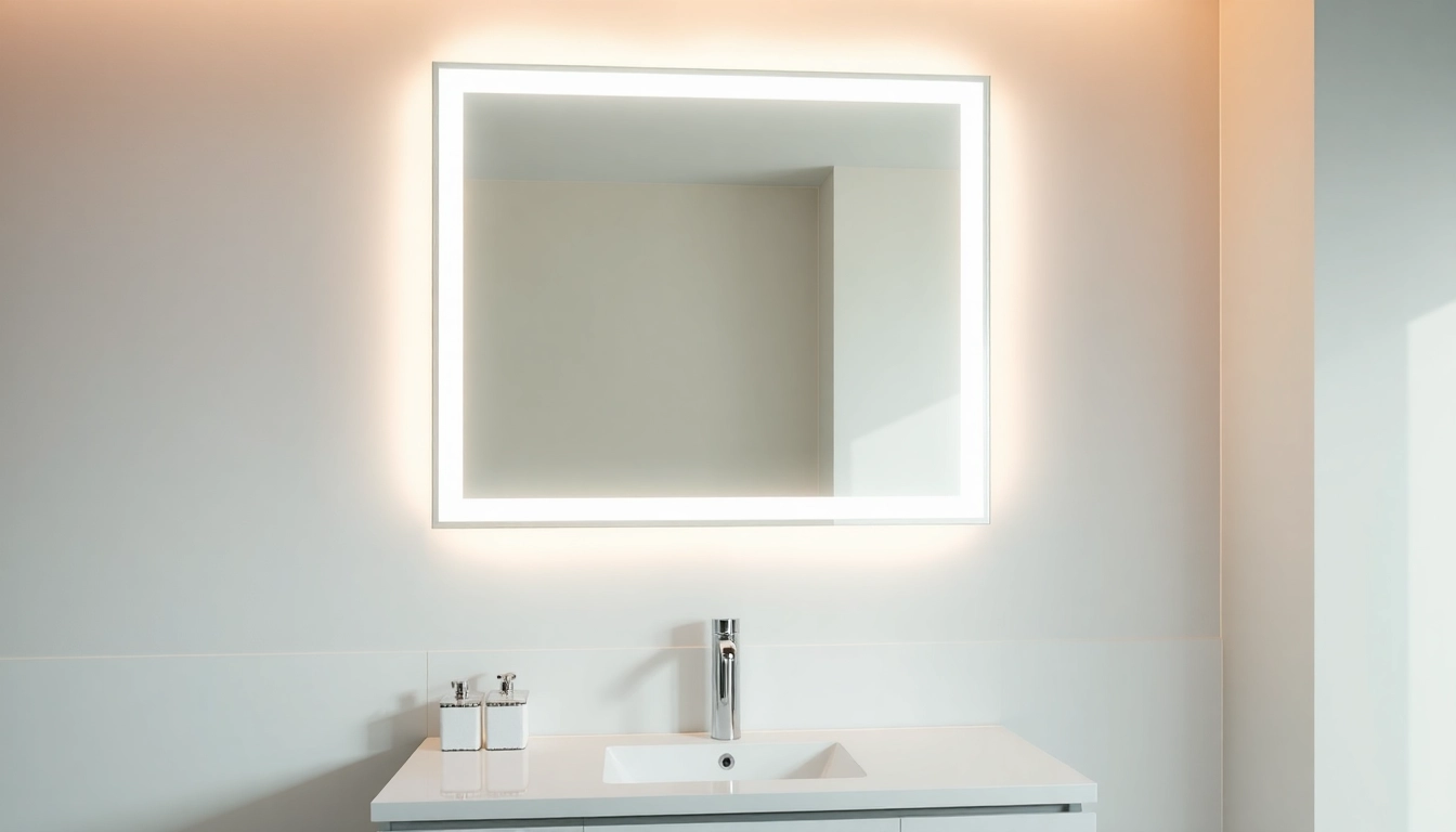 Reveal the beauty of self-reflection with this elegant LED mirror illuminating a stylish bathroom.