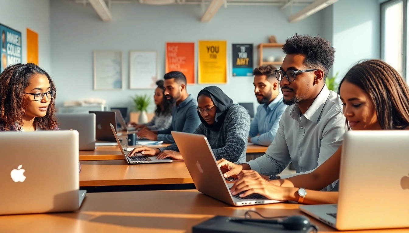 Team collaborating at a Typing Center, showcasing a vibrant and professional workspace.