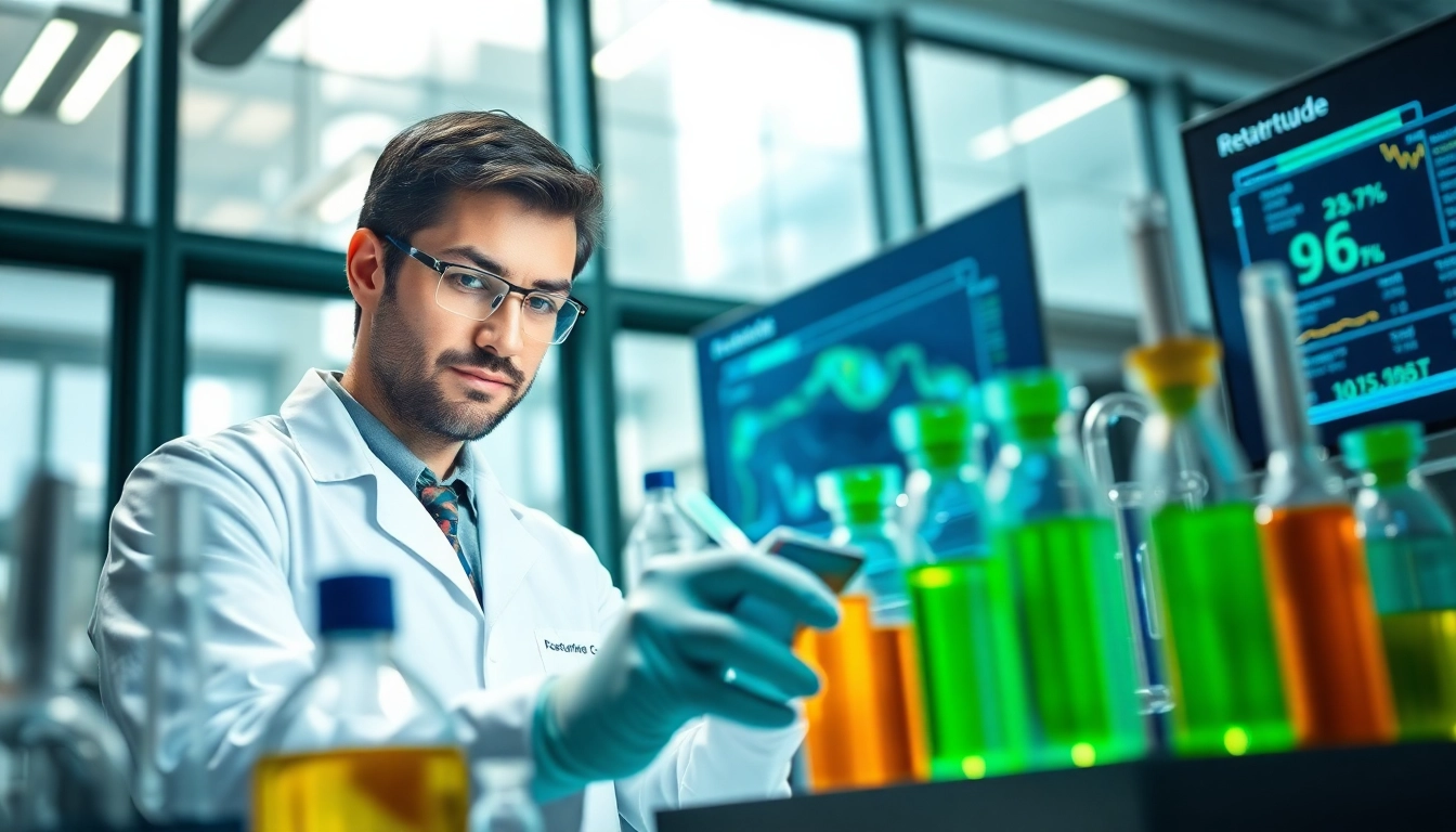 Experimenting with Retatrutide in a high-tech lab setting, showcasing scientific innovation.