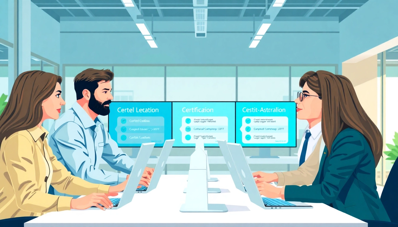 Individuals exploring options to get certified in a modern office setting.