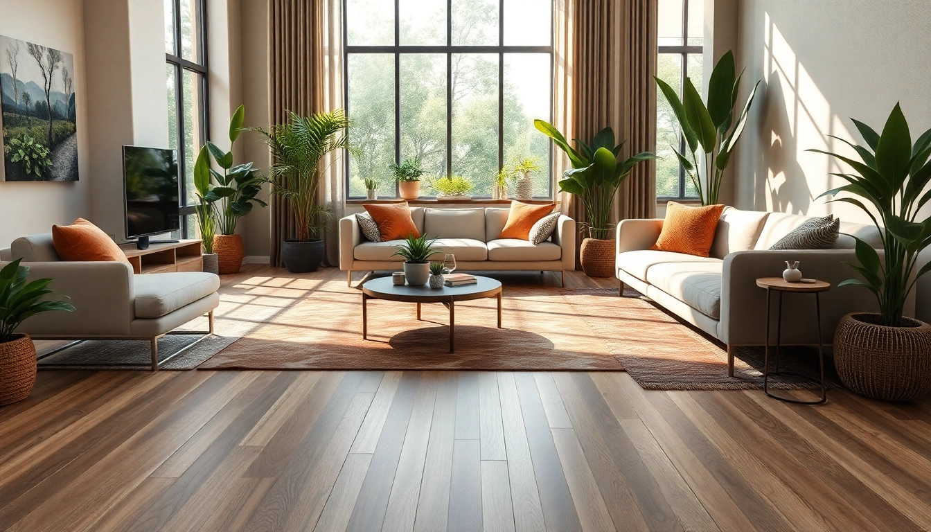 Enhance your space with waterproof vinyl flooring showcased in a modern living room setting.