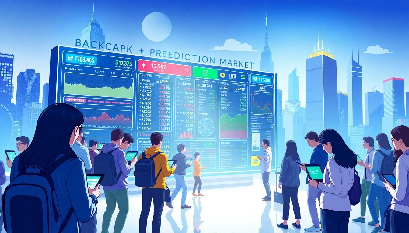 Engaging scene in a Backpack Prediction Market with users actively participating and analyzing data.