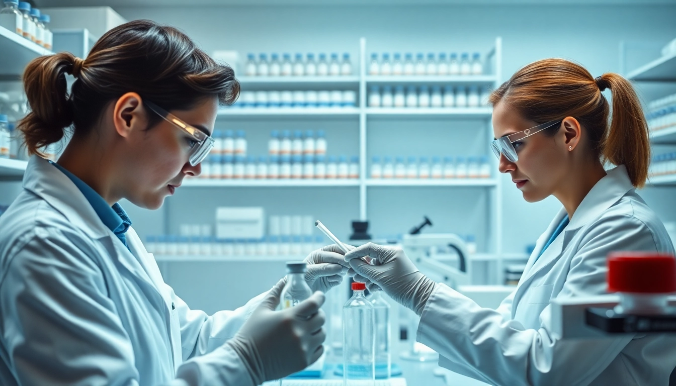 Researchers at https://hydroresearchpeptides.com/ analyze peptide samples in a professional lab.