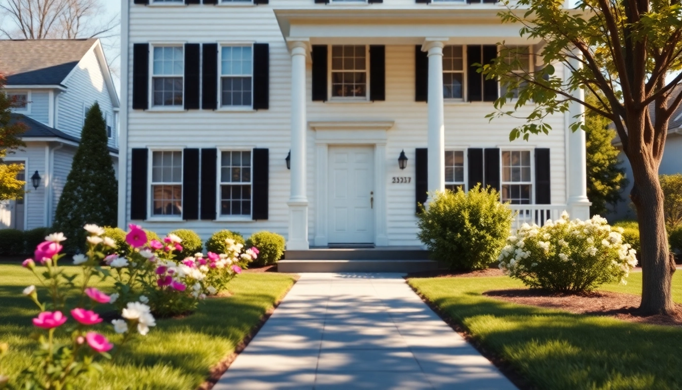 Colonial home renovation showcasing elegant architectural details and a beautifully landscaped yard.