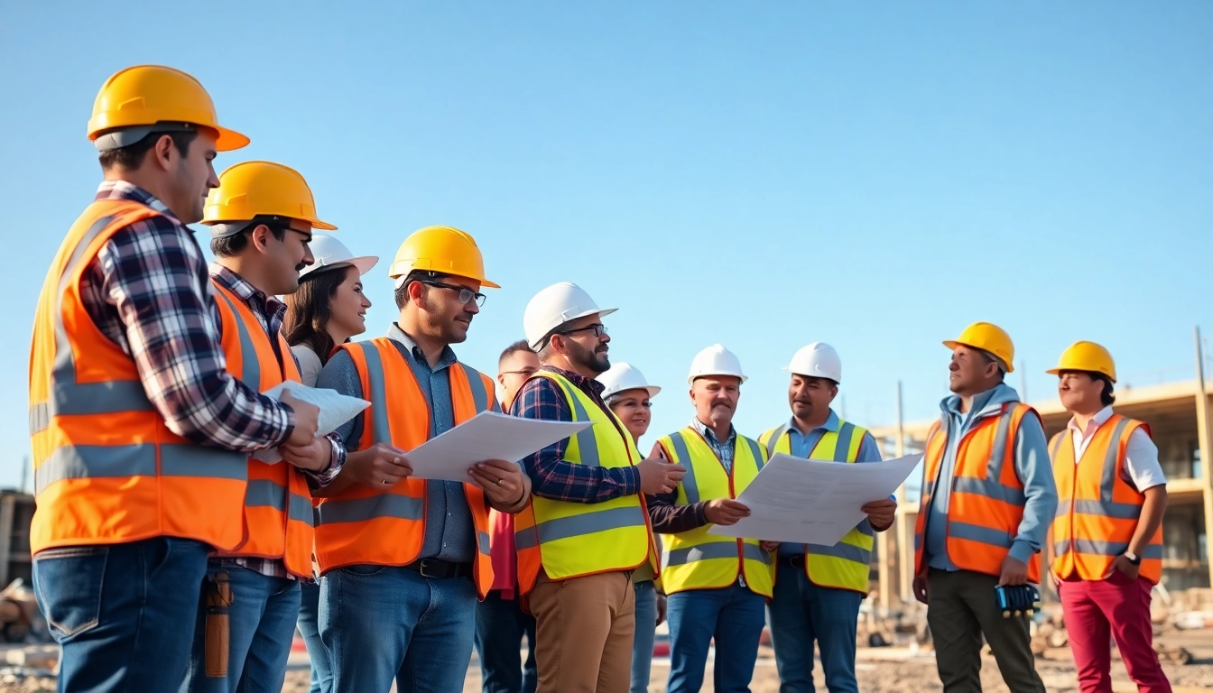 Collaboration among members of a construction member organization on-site, promoting teamwork and safety.