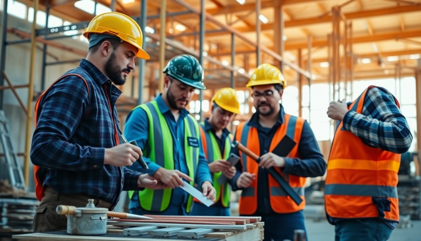 Engaging construction training programs featuring workers collaborating with tools on-site.