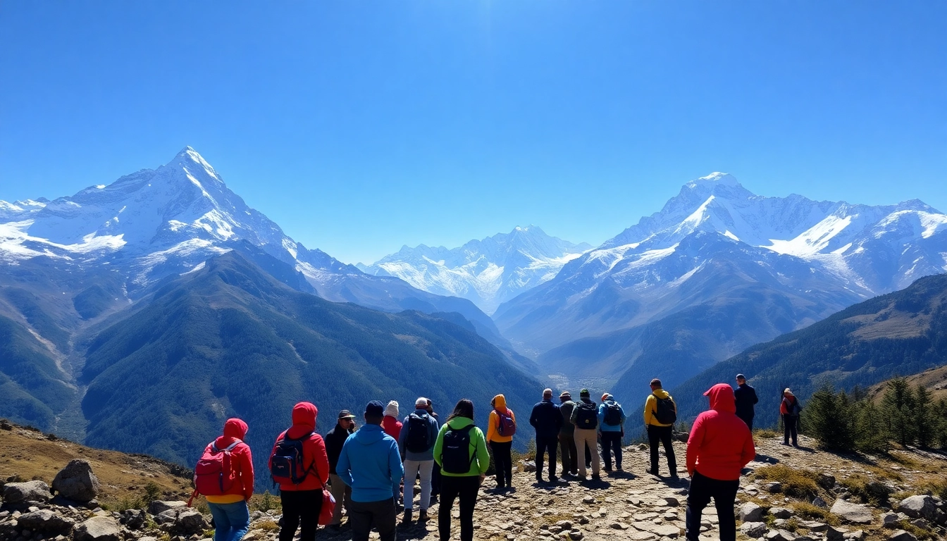 Trekkers enjoying the breathtaking views on the sandakphu trek amid Himalayan peaks. related image