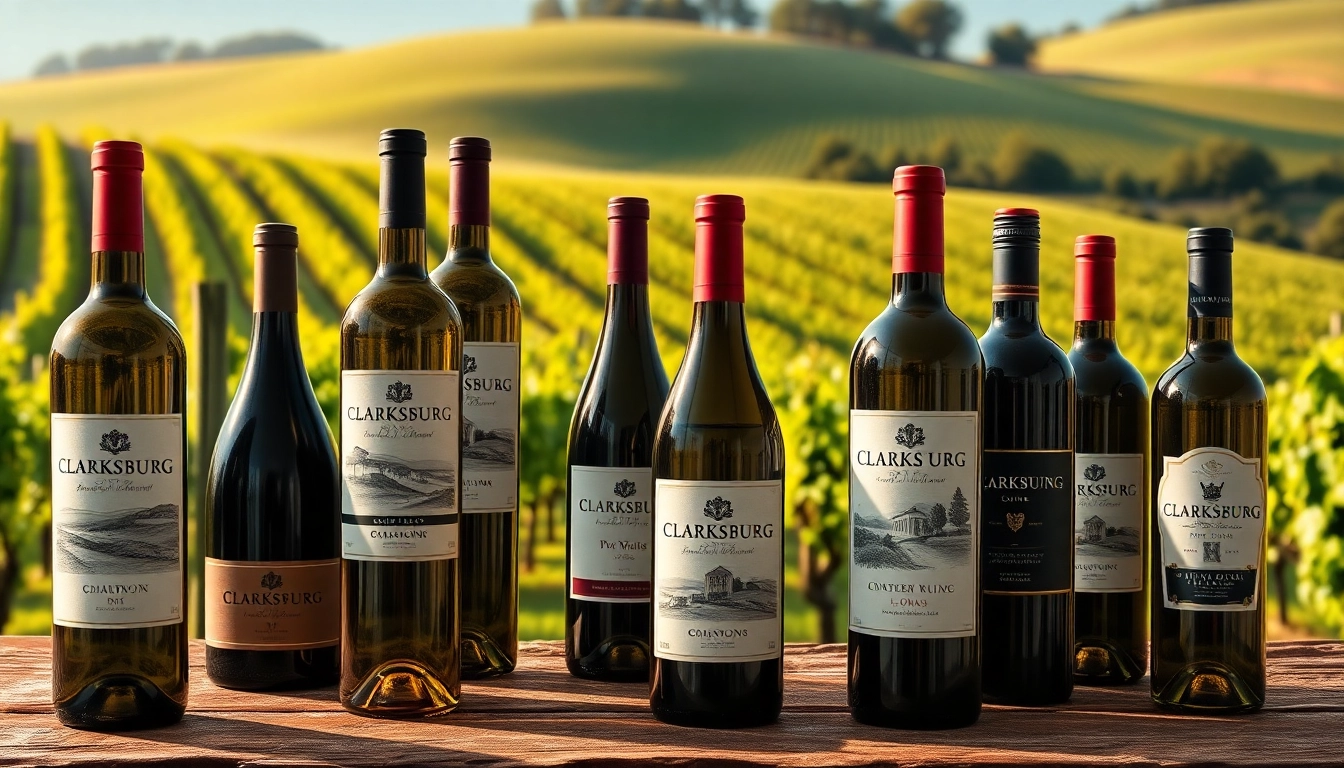 Enjoying Clarksburg wines with beautifully arranged wine bottles in a serene vineyard setting.