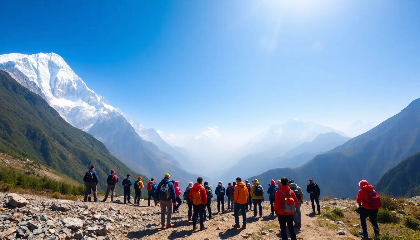 Trekkers enjoying the breathtaking views on the sandakphu trek amid Himalayan peaks.