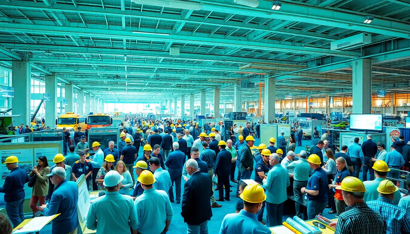 Attendees network during vibrant construction events, showcasing innovative technologies and ideas.